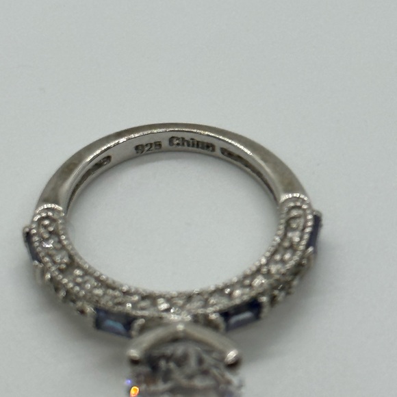 Engagement Cocktail Ring CZ and Blue Stones Sterling Silver - Picture 13 of 13